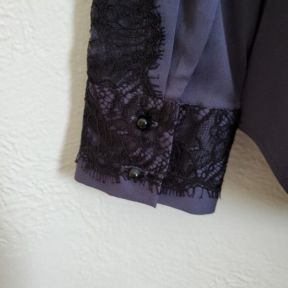 New with Tags Ann Taylor Button Up Shirt Blue with Black Lace Detail 4 Petite - Picture 9 of 10